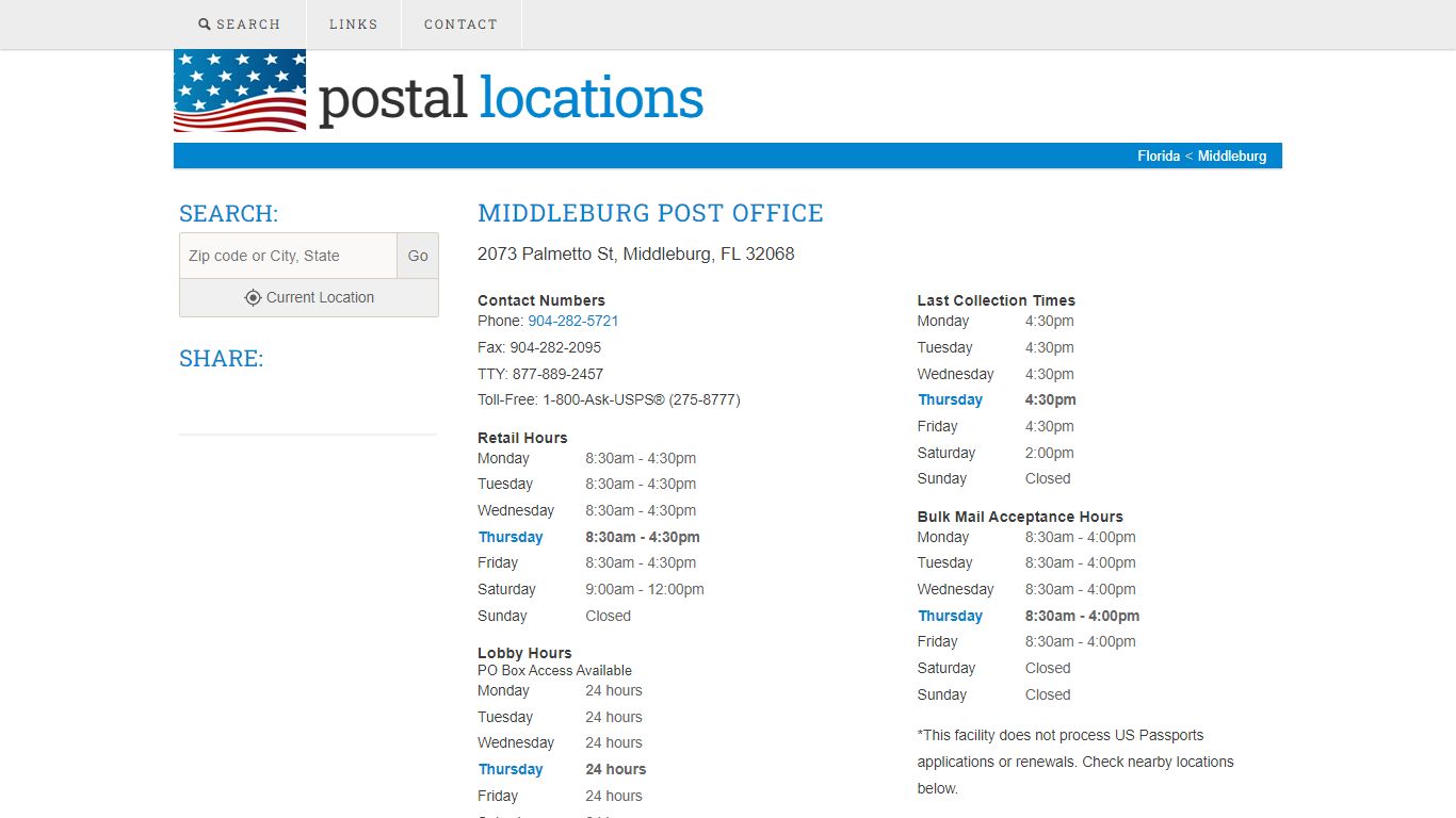 Post Office in Middleburg, FL - Hours and Location - Postal Locations