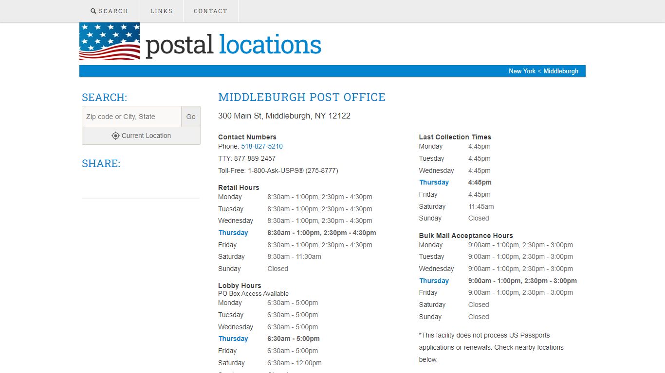 Post Office in Middleburgh, NY - Hours and Location - Postal Locations